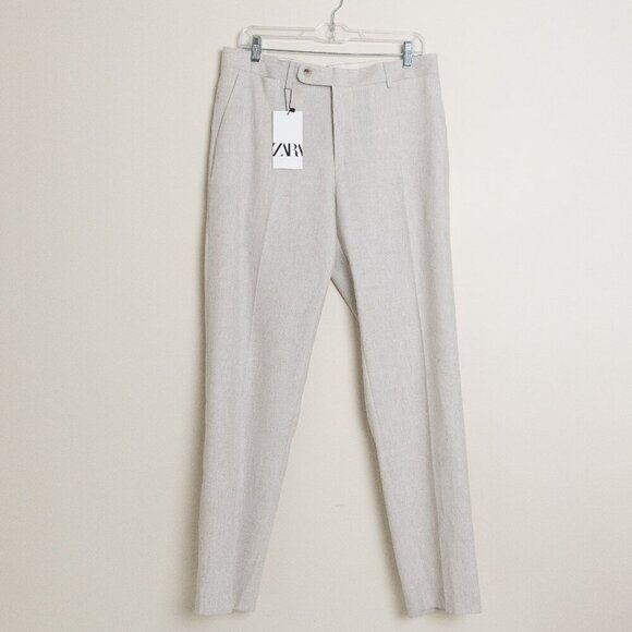 Zara Linen Blend Dress Pants Beige Mens 31 EU 40 Slim Fit - Picture 2 of 15